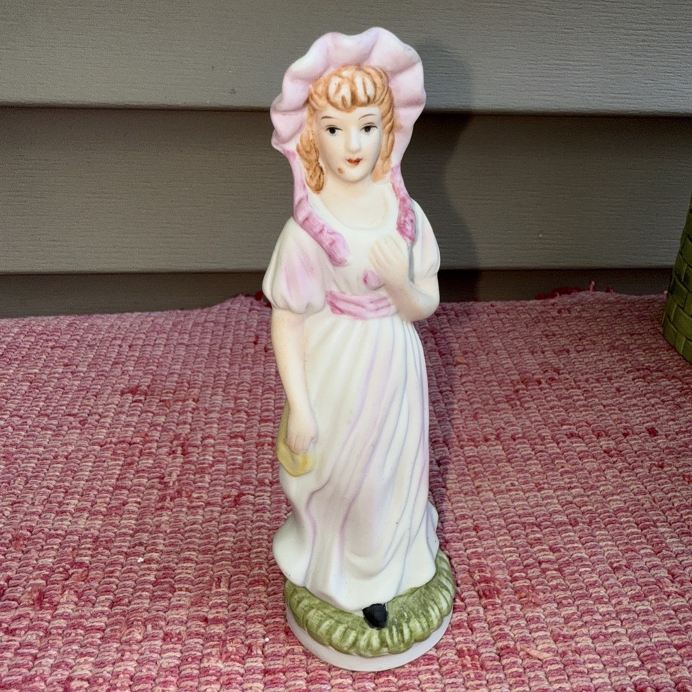 Vintage Porcelain Figurine‎ Lady in Bonnet Statue 8 In Tall